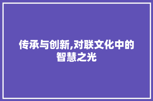 传承与创新,对联文化中的智慧之光