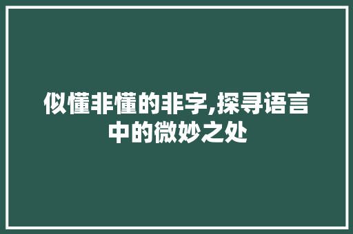似懂非懂的非字,探寻语言中的微妙之处