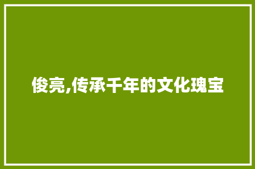 俊亮,传承千年的文化瑰宝