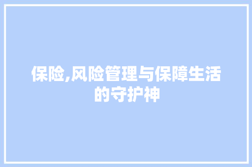 保险,风险管理与保障生活的守护神