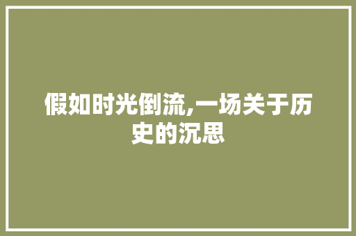 假如时光倒流,一场关于历史的沉思