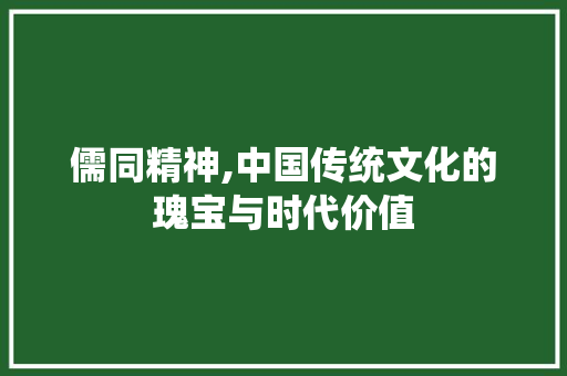 儒同精神,中国传统文化的瑰宝与时代价值