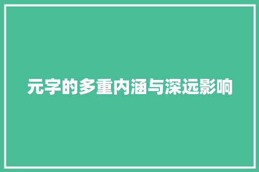 元字的多重内涵与深远影响