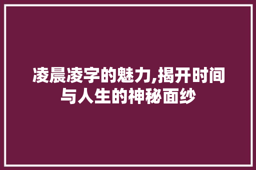 凌晨凌字的魅力,揭开时间与人生的神秘面纱