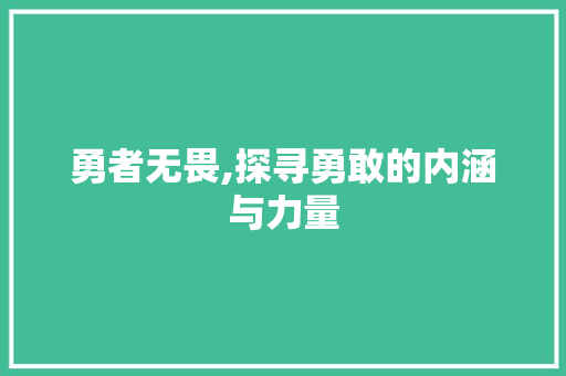 勇者无畏,探寻勇敢的内涵与力量