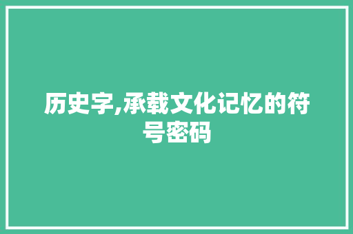 历史字,承载文化记忆的符号密码