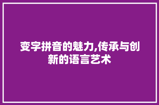 变字拼音的魅力,传承与创新的语言艺术