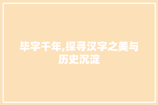 毕字千年,探寻汉字之美与历史沉淀