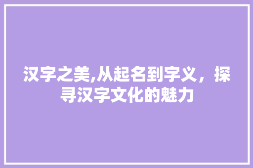 汉字之美,从起名到字义，探寻汉字文化的魅力