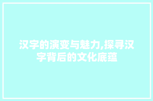 汉字的演变与魅力,探寻汉字背后的文化底蕴 生活感悟