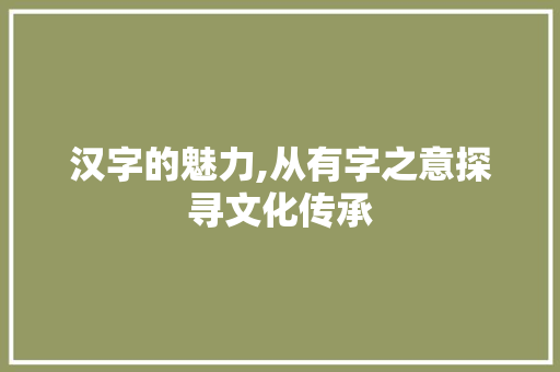 汉字的魅力,从有字之意探寻文化传承