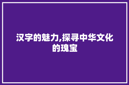 汉字的魅力,探寻中华文化的瑰宝