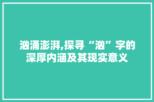 汹涌澎湃,探寻“汹”字的深厚内涵及其现实意义 特写稿