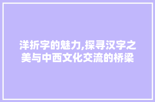 洋折字的魅力,探寻汉字之美与中西文化交流的桥梁