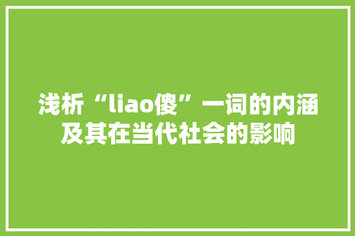 浅析“liao傻”一词的内涵及其在当代社会的影响