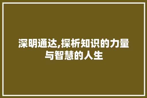 深明通达,探析知识的力量与智慧的人生