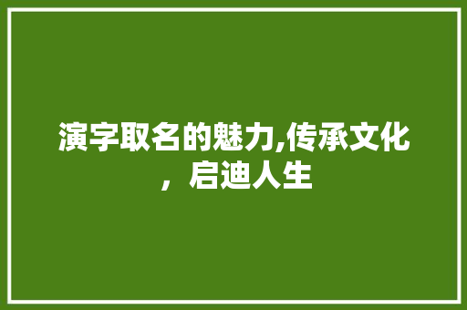 演字取名的魅力,传承文化，启迪人生 生活感悟