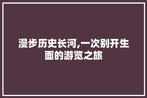 漫步历史长河,一次别开生面的游览之旅