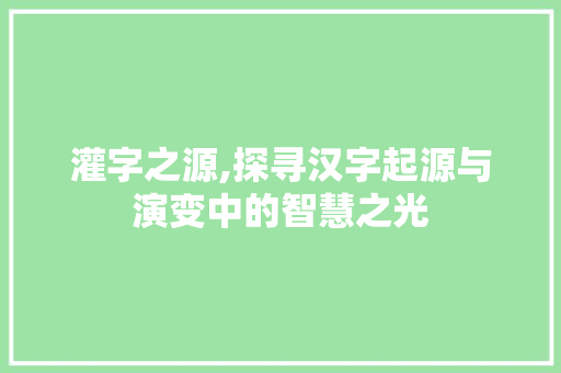 灌字之源,探寻汉字起源与演变中的智慧之光