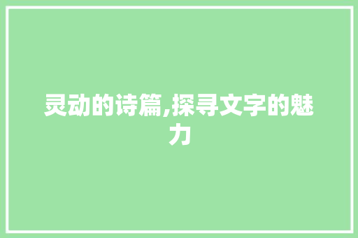 灵动的诗篇,探寻文字的魅力