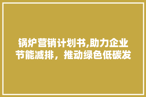 锅炉营销计划书,助力企业节能减排，推动绿色低碳发展 特写稿