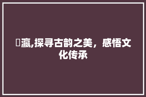 珵瀛,探寻古韵之美，感悟文化传承