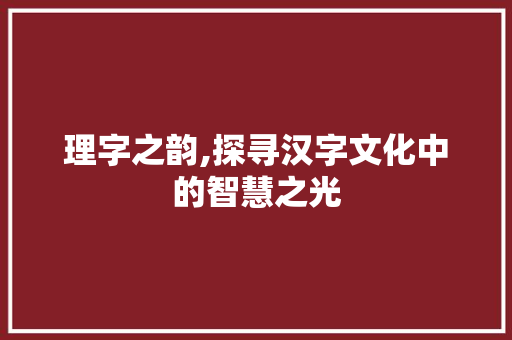 理字之韵,探寻汉字文化中的智慧之光
