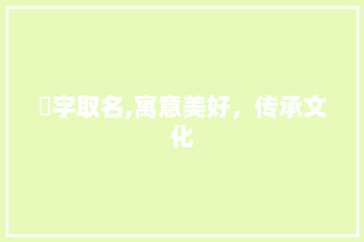 瑄字取名,寓意美好，传承文化 工作总结