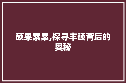 硕果累累,探寻丰硕背后的奥秘