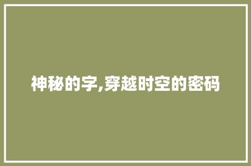 神秘的字,穿越时空的密码 商业文稿