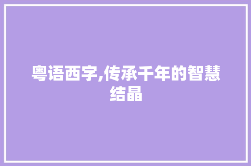 粤语西字,传承千年的智慧结晶