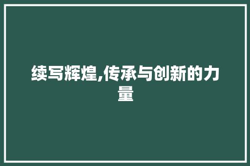 续写辉煌,传承与创新的力量