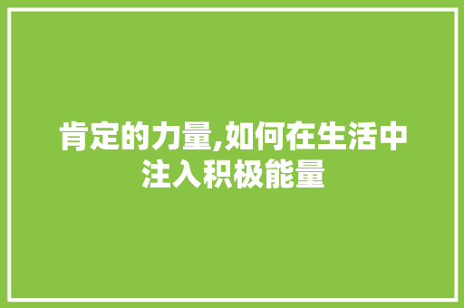 肯定的力量,如何在生活中注入积极能量