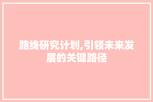 路线研究计划,引领未来发展的关键路径