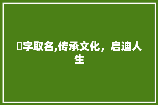 苅字取名,传承文化，启迪人生