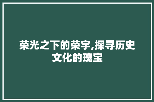 荣光之下的荣字,探寻历史文化的瑰宝