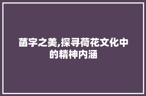 菡字之美,探寻荷花文化中的精神内涵