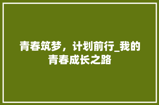 青春筑梦，计划前行_我的青春成长之路