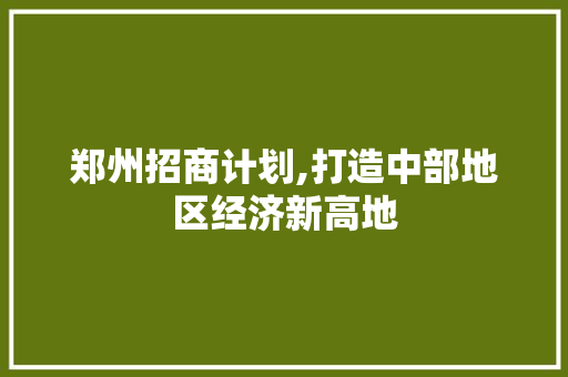 郑州招商计划,打造中部地区经济新高地
