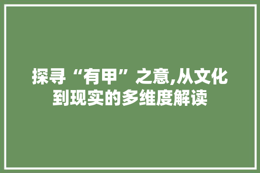 探寻“有甲”之意,从文化到现实的多维度解读