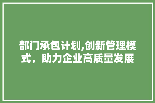 部门承包计划,创新管理模式，助力企业高质量发展