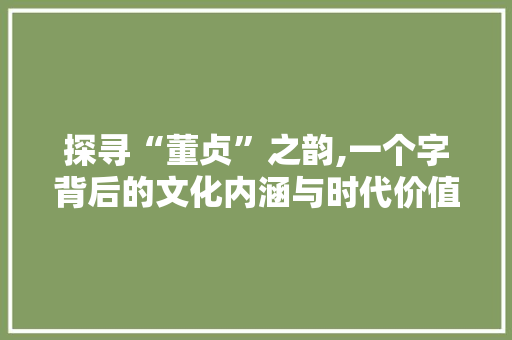 探寻“董贞”之韵,一个字背后的文化内涵与时代价值
