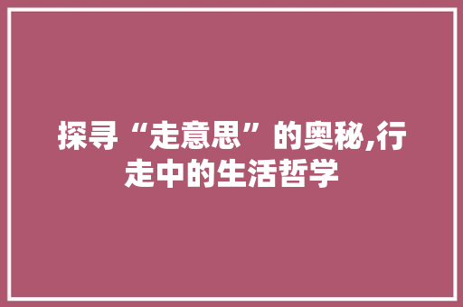 探寻“走意思”的奥秘,行走中的生活哲学