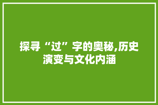 探寻“过”字的奥秘,历史演变与文化内涵