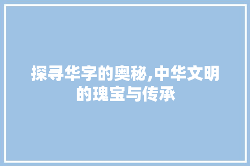探寻华字的奥秘,中华文明的瑰宝与传承