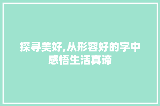 探寻美好,从形容好的字中感悟生活真谛