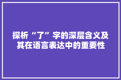 探析“了”字的深层含义及其在语言表达中的重要性
