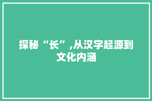 探秘“长”,从汉字起源到文化内涵