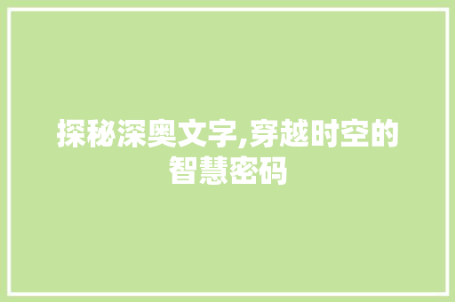 探秘深奥文字,穿越时空的智慧密码 生活类