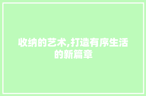 收纳的艺术,打造有序生活的新篇章
